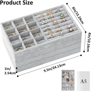 2024 წლის სპეციალური მრიცხველი კარგი ხარისხის შავი მორგებული ფერის ზომის დაწყობადი ტყავის სამკაულების უჯრის ჩვენება სამკაულების ვიტრინის ფანჯრისთვის - 10030