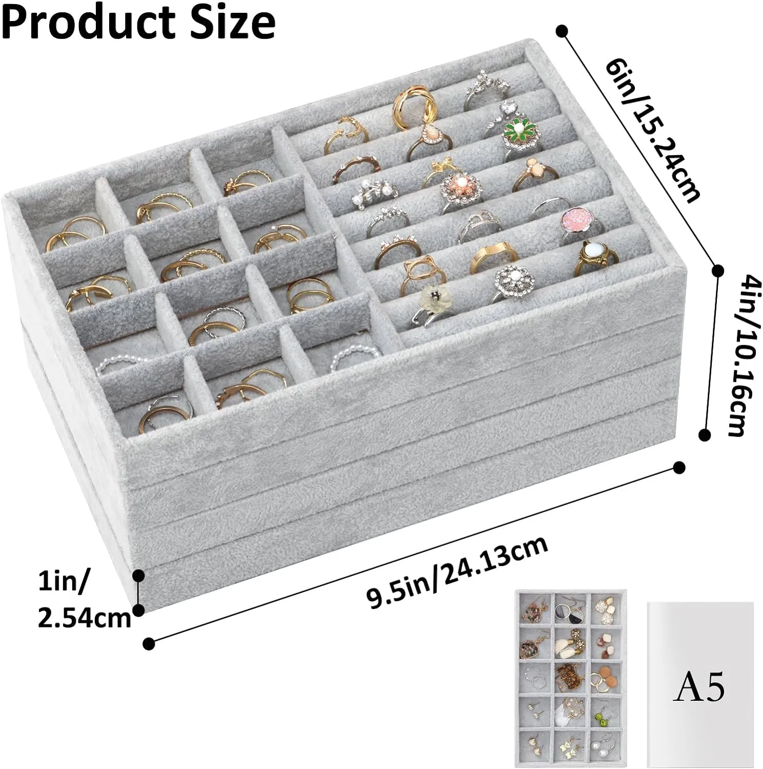 2024 Special Counter Good Quality black custom color size stackable Leather Jewelry Tray display For Jewelry Showcase Window - 10030
