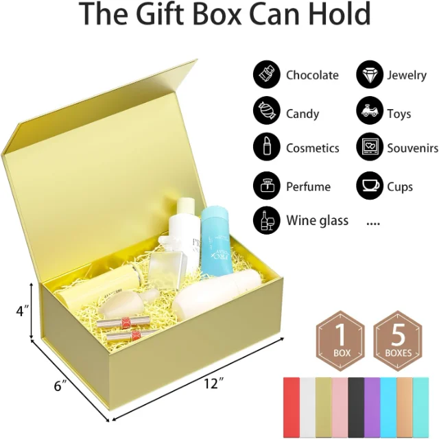 Custom Gold Gift Boxes with Lids | Gold Boxes for Gift with Magnetic Closure, Collapsible Design, and Customizable Coatings - 61D16Mua9YL. AC SL1500