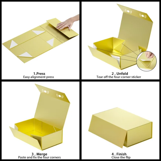 Custom Gold Gift Boxes with Lids | Gold Boxes for Gift with Magnetic Closure, Collapsible Design, and Customizable Coatings - 61NDebwUmnL. AC SL1500