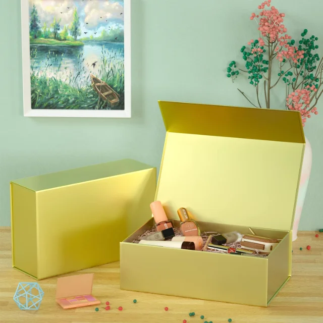 Custom Gold Gift Boxes with Lids | Gold Boxes for Gift with Magnetic Closure, Collapsible Design, and Customizable Coatings - 71zDaOC63NL. AC SL1500