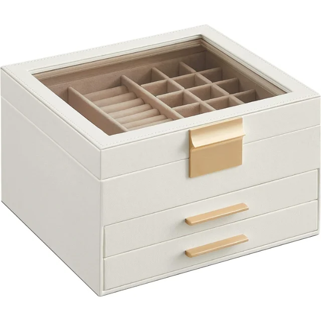 Luxury Glass-Top Jewelry Boxes with Lock | Secure and Stylish Storage for High-End Jewelry Richpack Luxury Jewelry Packaging Solution - Luxury glass top jewelry boxes with lock
