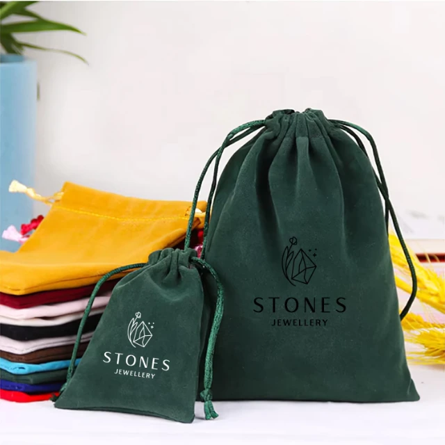 Wholesale Gold Logo Printed Soft Dust Velvet Jewelry Drawstring Pouch Packaging Necklace Velvet Bag - Velvet Jewelry Drawstring Pouches2