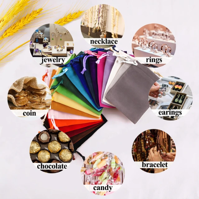 Wholesale Gold Logo Printed Soft Dust Velvet Jewelry Drawstring Pouch Packaging Necklace Velvet Bag - Velvet Jewelry Drawstring Pouches4
