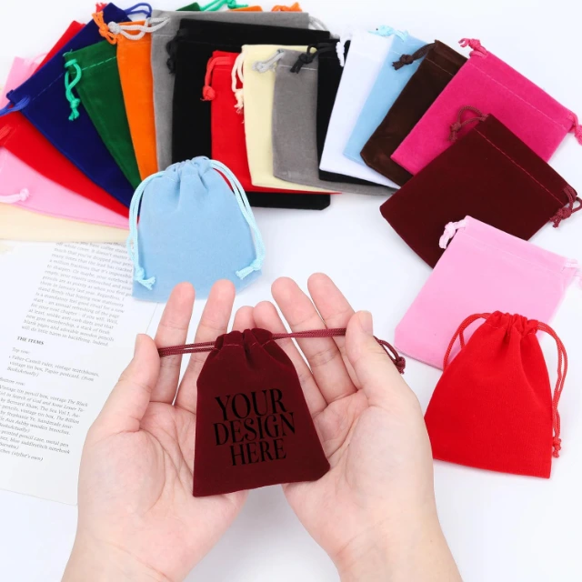 Wholesale Gold Logo Printed Soft Dust Velvet Jewelry Drawstring Pouch Packaging Necklace Velvet Bag - Velvet Jewelry Drawstring Pouches5