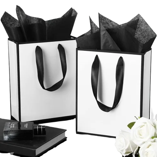 Tailored Custom Laminated Paper Bags for Luxury Brands | Bespoke Packaging Solutions for High-End Jewelry Stores and Exclusive Events - black and white gift bags3