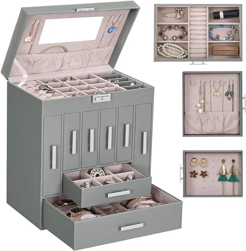 Maximize space with adjustable drawer jewelry organizers featuring multiple tiers. Designed for flexibility and convenience, these organizers allow for customized storage of your jewelry collection. Shop now for a versatile organization solution! - jewelry box 284