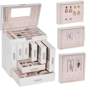 Maximize space with adjustable drawer jewelry organizers featuring multiple tiers. Designed for flexibility and convenience, these organizers allow for customized storage of your jewelry collection. Shop now for a versatile organization solution! - jewelry box 286