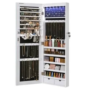 No Punching Hanging Wall Mounted Cabinet Jewelry Organizer Necklace Storage Box With Doors - shopping
