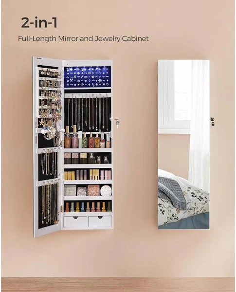 No Punching Hanging Wall Mounted Cabinet Jewelry Organizer Necklace Storage Box With Doors - shopping (3)