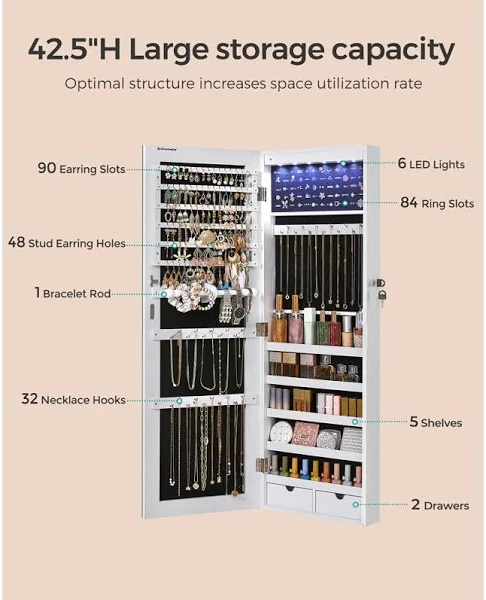 No Punching Hanging Wall Mounted Cabinet Jewelry Organizer Necklace Storage Box With Doors - shopping (4)