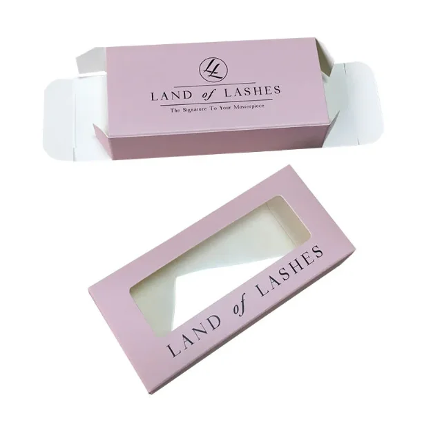 Custom Logo Embossed Black Cardboard Beauty Products Box With Window Pink Art Paper Packag - 主图 004