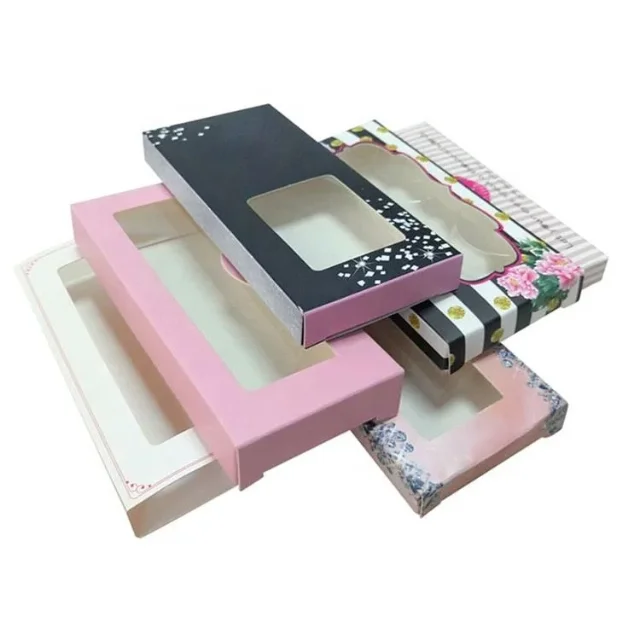 Custom Logo Embossed Black Cardboard Beauty Products Box With Window Pink Art Paper Packag - 主图 005