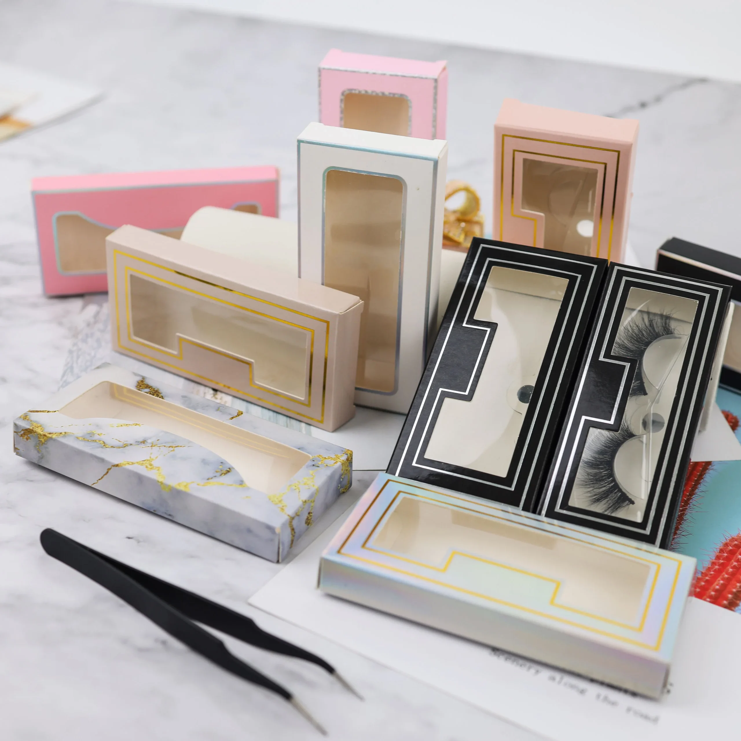 Custom Design Paper Lash Boxes Colorful Eyelash Packaging Boxes - 主图 005