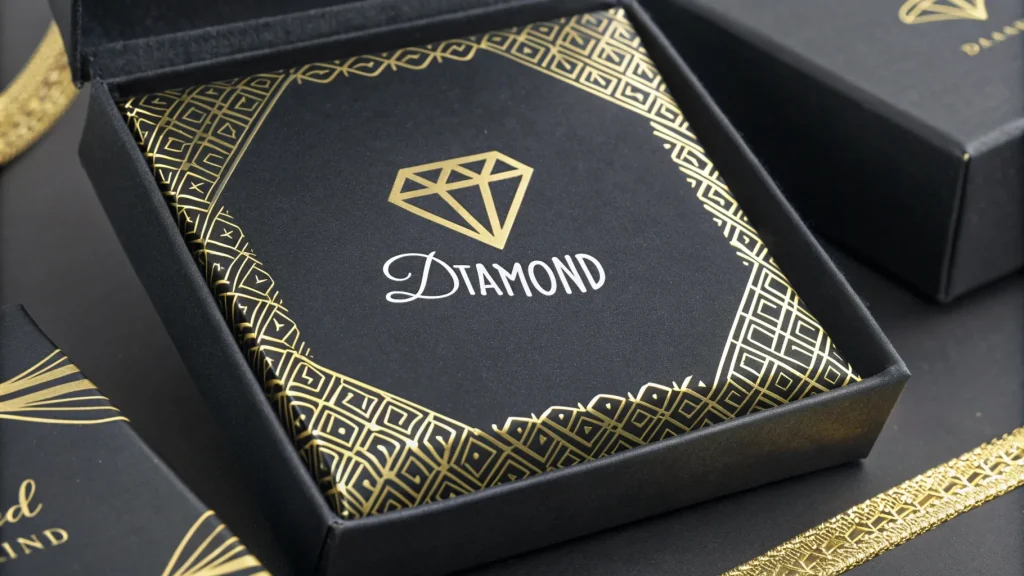 foil stamping in jewelry packaging with diamond lo
