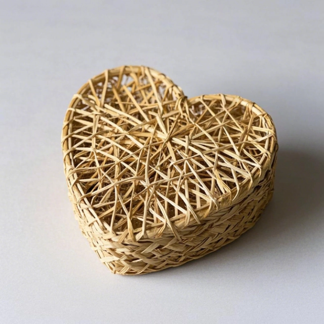Charming Handmade Heart Box Woven from Natural Seagrass and Decorated with Dried Flowers - heart boxes 1