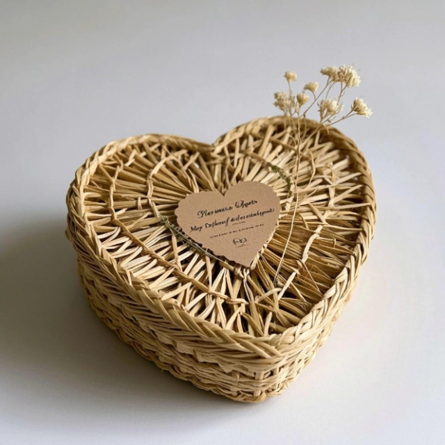 Charming Handmade Heart Box Woven from Natural Seagrass and Decorated with Dried Flowers - heart boxes 3