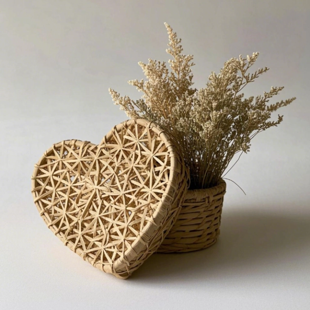 Charming Handmade Heart Box Woven from Natural Seagrass and Decorated with Dried Flowers - heart boxes 5