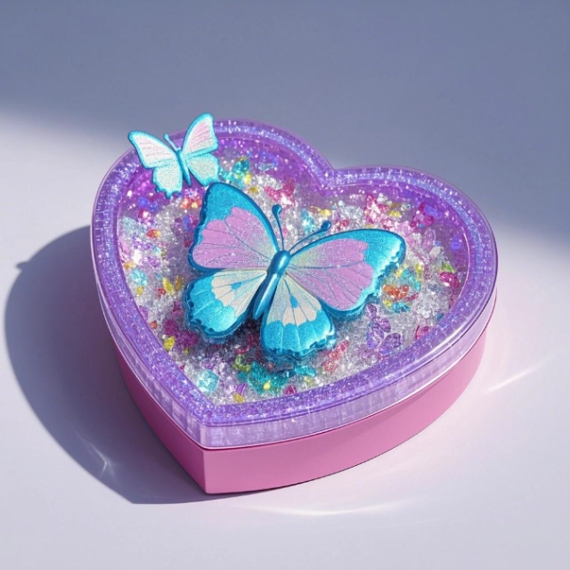 Cute Heart-Shaped Gift Box with Glittering Butterflies - A Magical Treat Holder - heart gift box 1