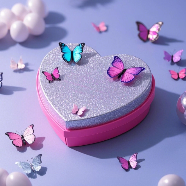 Cute Heart-Shaped Gift Box with Glittering Butterflies - A Magical Treat Holder - heart gift box 2