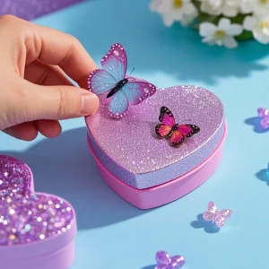 Cute Heart-Shaped Gift Box with Glittering Butterflies - A Magical Treat Holder - heart gift box 3