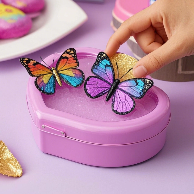 Cute Heart-Shaped Gift Box with Glittering Butterflies - A Magical Treat Holder - heart gift box 4