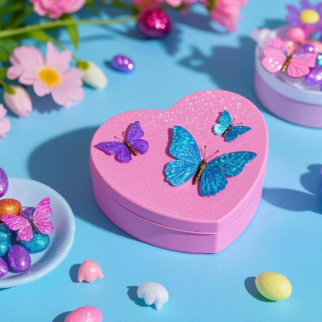 Cute Heart-Shaped Gift Box with Glittering Butterflies - A Magical Treat Holder - heart gift box 5