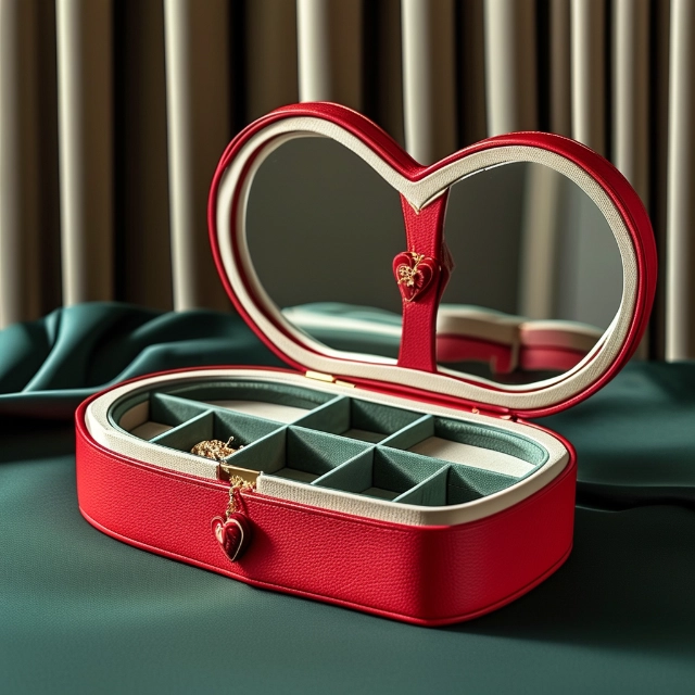 Stylish Heart Shaped Jewelry Box with Mirrored Interior and Velvet Compartments - heart shaped jewelry box 1