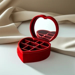 Stylish Heart Shaped Jewelry Box with Mirrored Interior and Velvet Compartments - heart shaped jewelry box 2