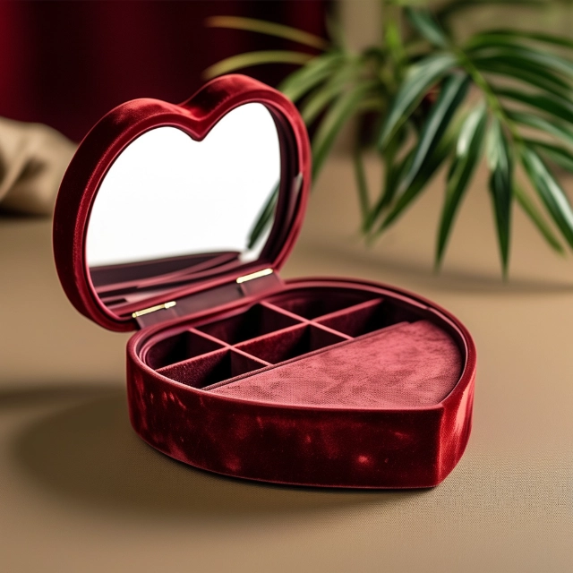 Stylish Heart Shaped Jewelry Box with Mirrored Interior and Velvet Compartments - heart shaped jewelry box 3
