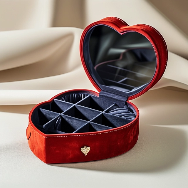 Stylish Heart Shaped Jewelry Box with Mirrored Interior and Velvet Compartments - heart shaped jewelry box 4