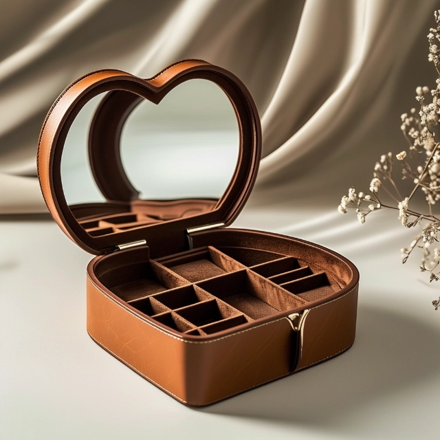 Stylish Heart Shaped Jewelry Box with Mirrored Interior and Velvet Compartments - heart shaped jewelry box 5