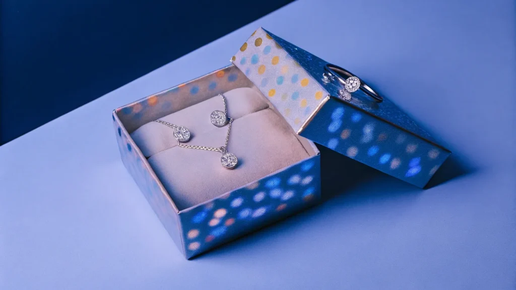 paper box with uv spot printing and jewelry