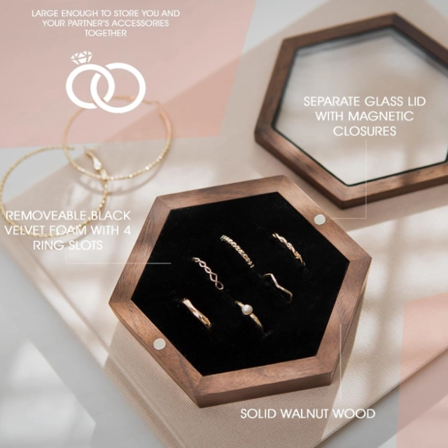 Hexagon Jewelry Box - A Beautiful and Functional Home for Your Precious Gems - velvet lined wood hexagon box 5