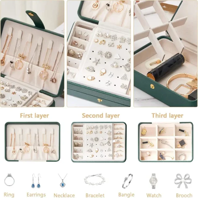 Premium-Quality Drawer-Style Jewelry Boxes I Featuring Customizable Exteriors & Soft Linings - Portable Leather Jewelry 005