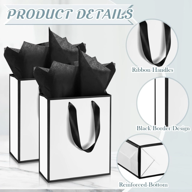 Black & White Gift Bags - Classic, Sturdy丨Present Gifts Sleekly for Any Occasion - black and white gift bags3