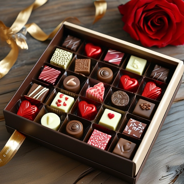 Chocolate Box for V-Day - Decadent Chocolates in Sumptuous Case, Perfect Valentine's Indulgence - chocolate box for valentine's day 1
