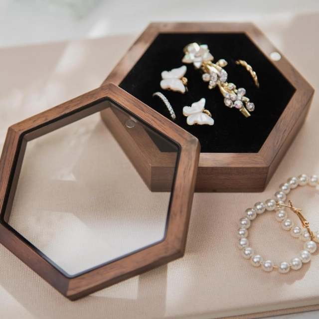 Delicate Wooden Trinket Box - Charming & Compact, Ideal for Treasuring Tiny Treasures - velvet lined wood hexagon box 4