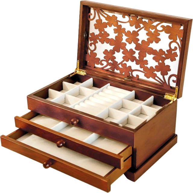 Stylish Women’s Wood Jewelry Box - Soft Lining, Organize Gems in Style - wood jewelry box for women1