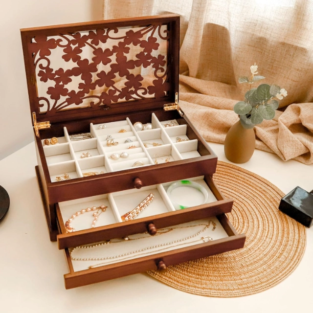 Stylish Women’s Wood Jewelry Box - Soft Lining, Organize Gems in Style - wood jewelry box for women2