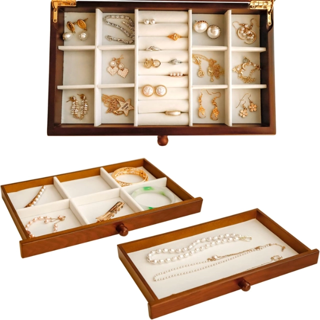 Stylish Women’s Wood Jewelry Box - Soft Lining, Organize Gems in Style - wood jewelry box for women4