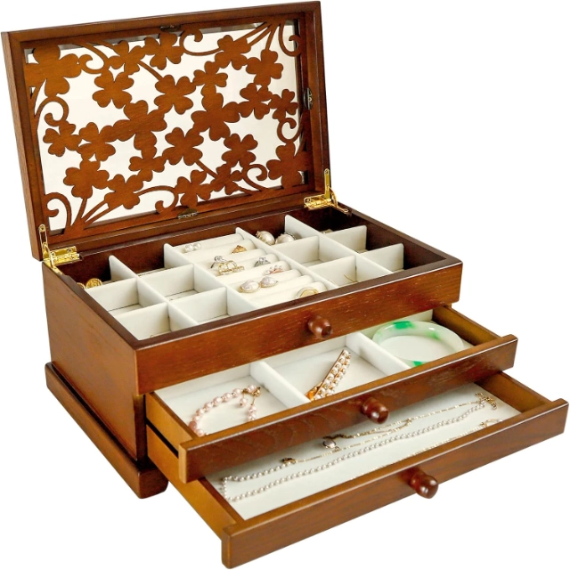Stylish Women’s Wood Jewelry Box - Soft Lining, Organize Gems in Style - wood jewelry box for women5