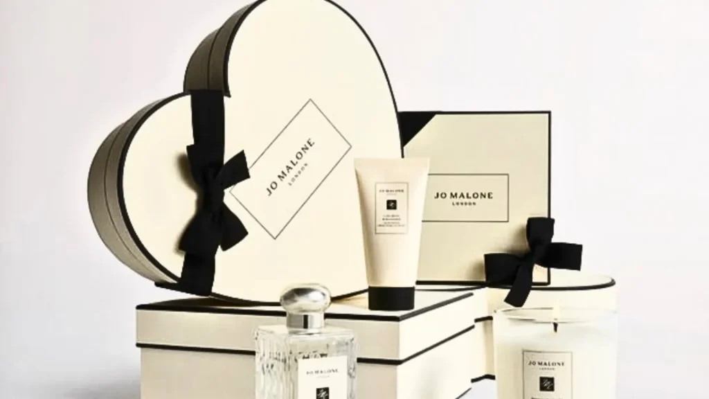 Jo Malone's cream and black perfume packaging boxes