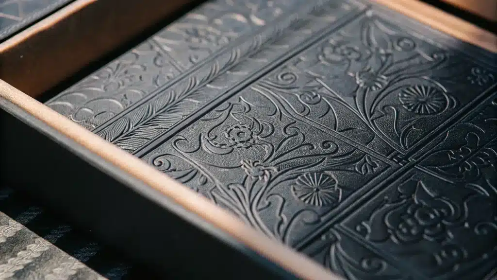 2025 Stamping on Jewellery Boxes Guide - embossing and engraving in a pearl art paper