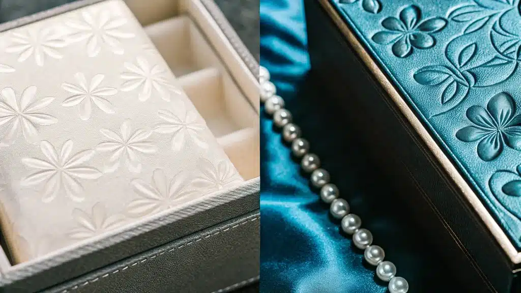 2025 Stamping on Jewellery Boxes Guide - embossing and engraving vs in a pearl art paper fo