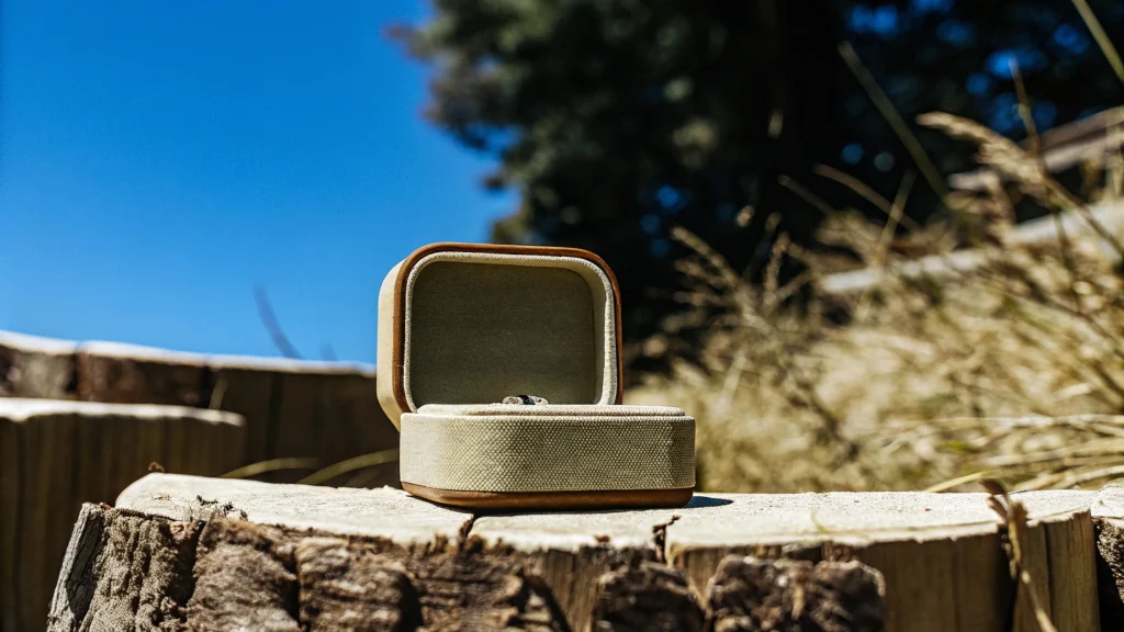 men s small travel ring box natural and man scene