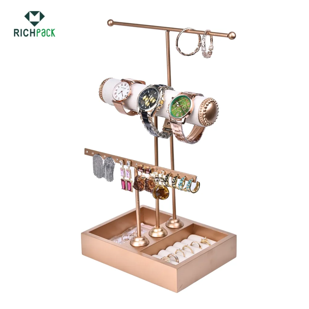 3 bar bronze jewelry display for watches and earrings 003