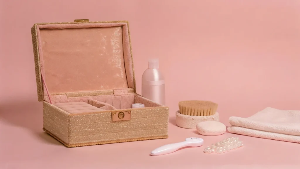 a velvet jewelry box with a layer of dust on its