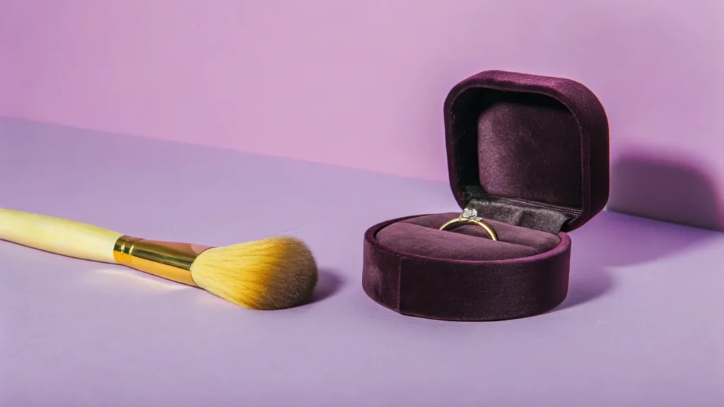a velvet small ring box placed in a well ventilate