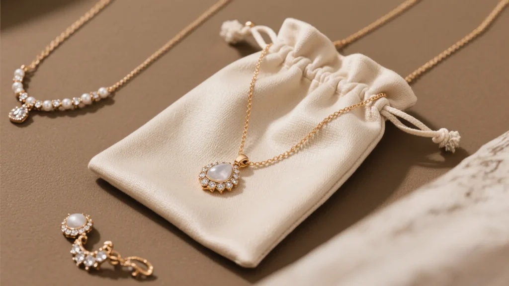 beige elegant silk jewelry pouch